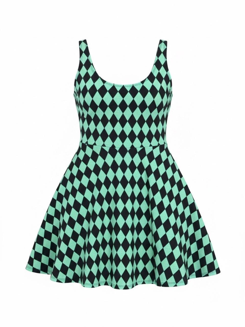Harlequin Green & Black Sleeveless Dress – Timing – M